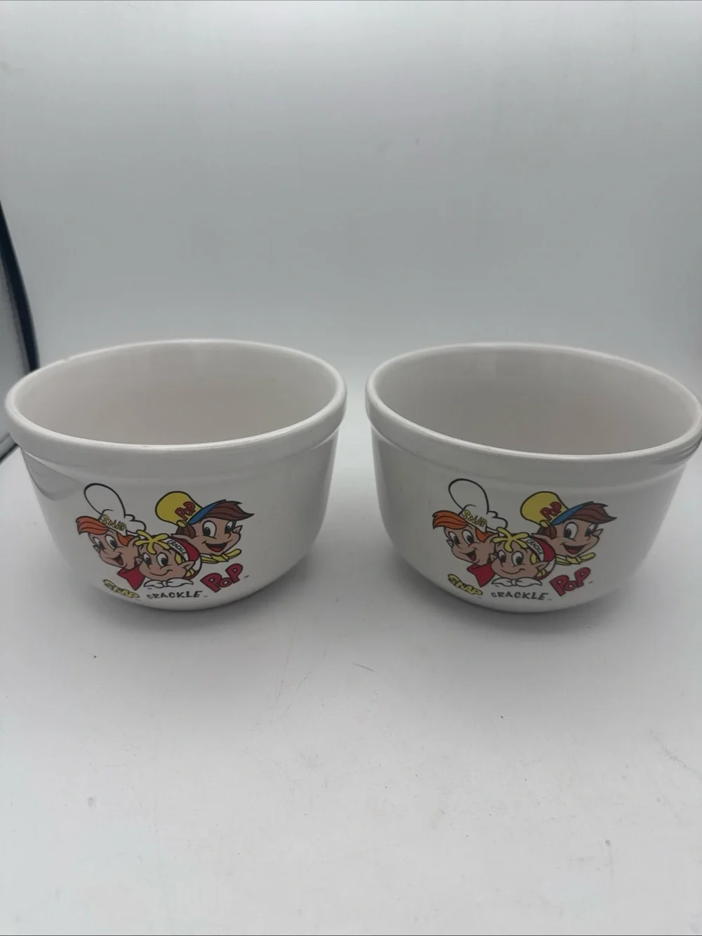 Pair of 2001 Kellogg's Snap Crackle Pop Ceramic Cereal Bowls Houston Harvest